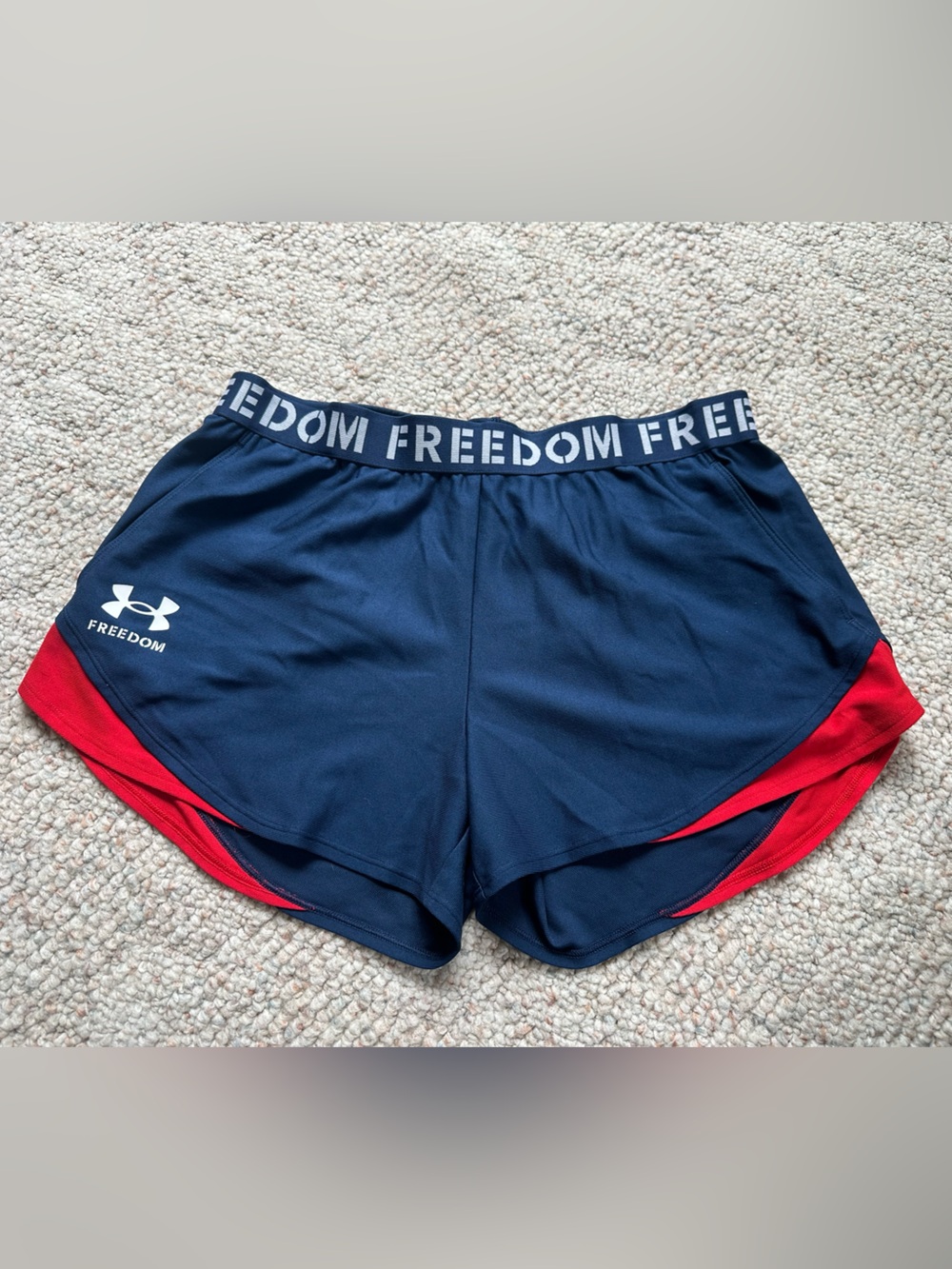 Under Armour Navy and Red Athletic Shorts - Freedom Waistband